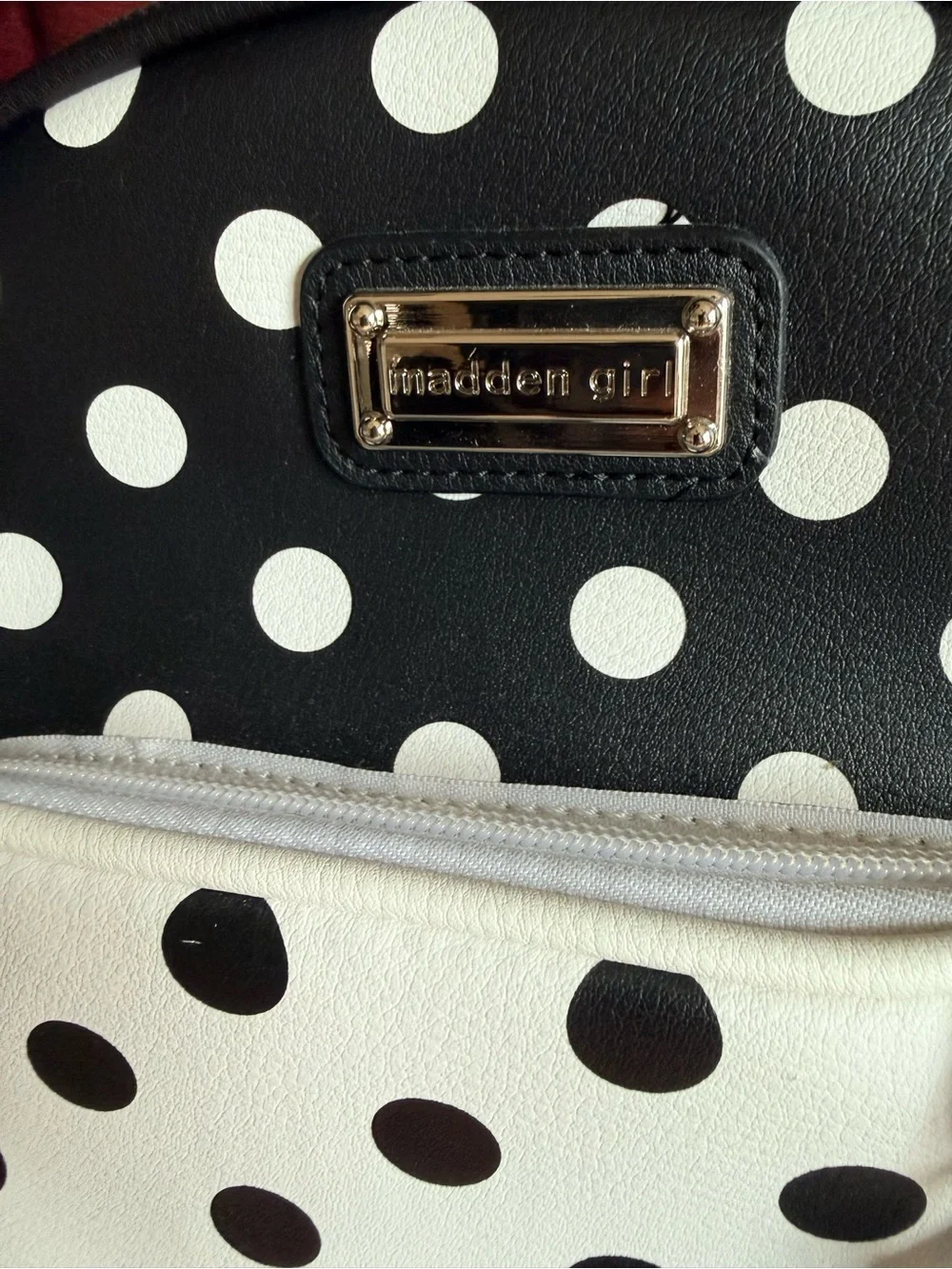 Madden Girl Black and White Polka Dot Mini Backpack with Coin Pouch